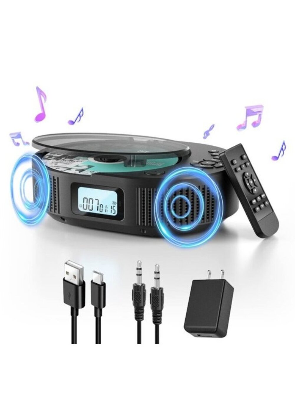 Portable CD Player & Bluetooth Speaker, Rechargeable Boombox w/ Remote Open Box